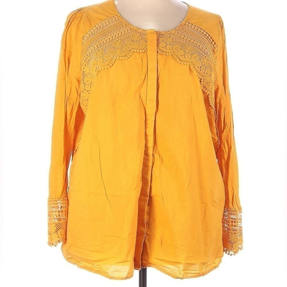 Love & Legend 18 XL Top Boho Shirts Lace Long Sleeves Button Down Yellow Blouses
